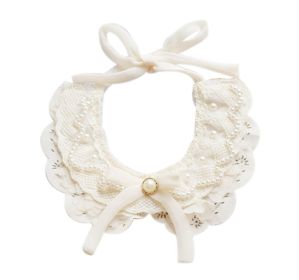 Adjustable Pet Collar With Pearl Lace Princess Dog Necklace 9-18 inches, Beige