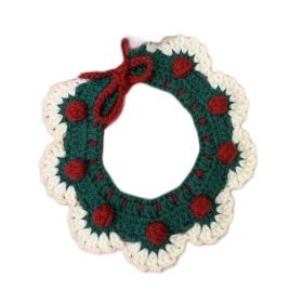 Green Collar Christmas Dog Collar Bib Handmade Knitted Pet Ornaments Necklace Crochet Scarf Collar