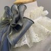 Blue Grey Ribbon Collar Large Metallic Knotbow Dog Pet Scarf Lace Pet Necktie Necklace Collar