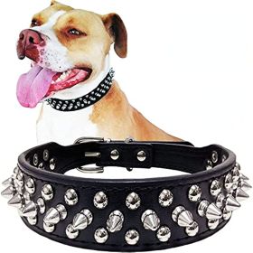 Adjustable Microfiber Leather Spiked Studded Dog Collar with a Squeak Ball Gift for Small Medium Large Pets Like Pit Bull/Bulldogs/Pugs/Husky (Color: Black, size: S(10.8"-13.2" / 27.5cm-33.5cm))